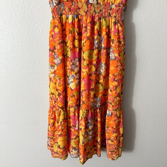 J. Crew Orange Sleeveless Smocked Mock Neck Midi Dress Women's Size Medium NEW - Picture 9 of 14